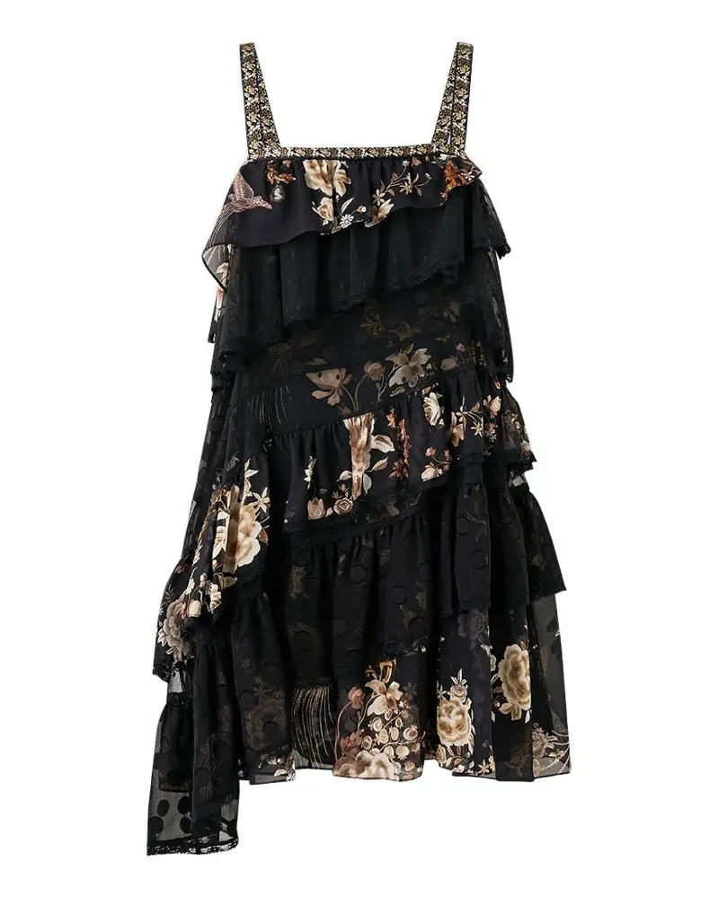 Camilla asymmetric spliced lace mini dress - Schwarz Schwarz