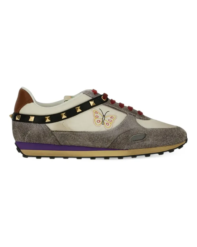 Valentino Garavani Stud Up sneakers in split leather and nylon with butterfly embroidery - Nude Nude