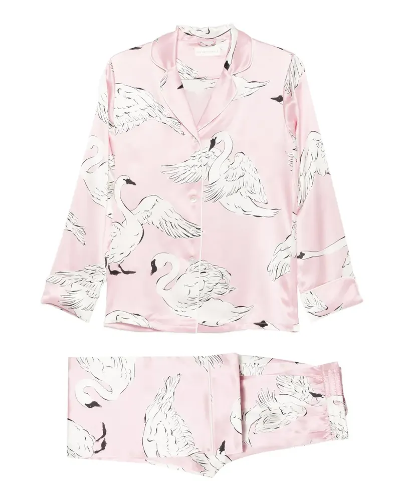 Olivia von Halle Lila Selene Pyjama mit Schwan-Print - Rosa Rosa