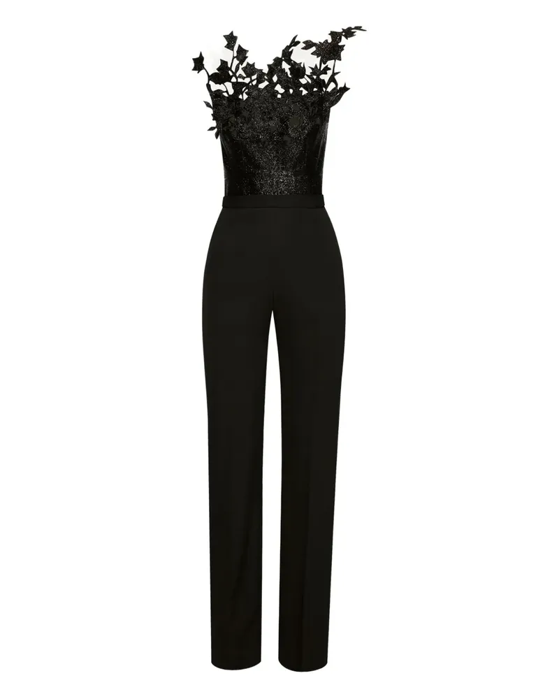 Oscar de la Renta Jumpsuit mit Blumenstickerei - Schwarz Schwarz
