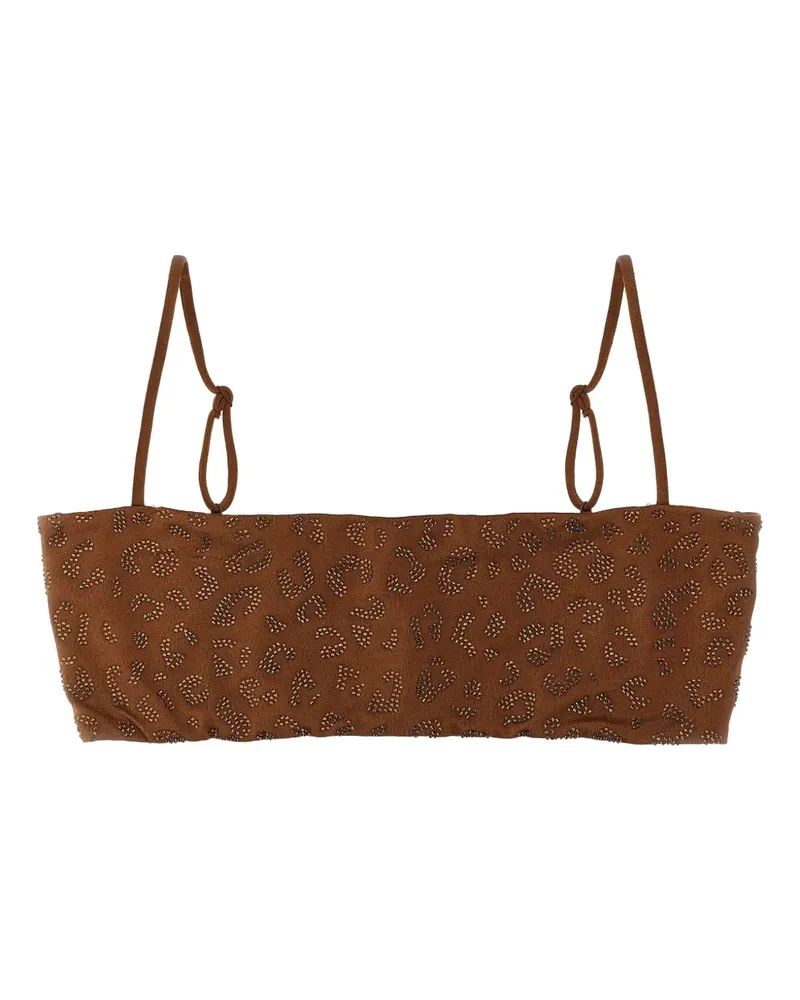 MC2 Saint Barth Athena Bikinioberteil mit Strass-Leoparden - Braun Braun