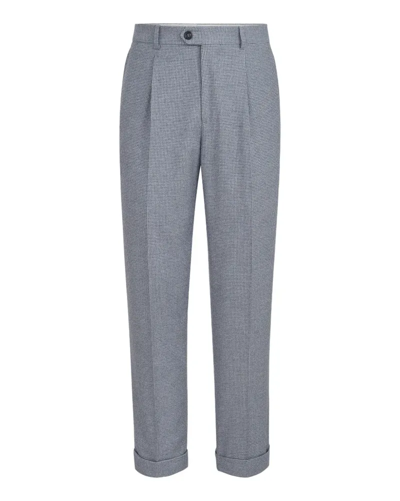 Brunello Cucinelli cashmere and silk houndstooth flannel trousers with pleat - Blau Blau