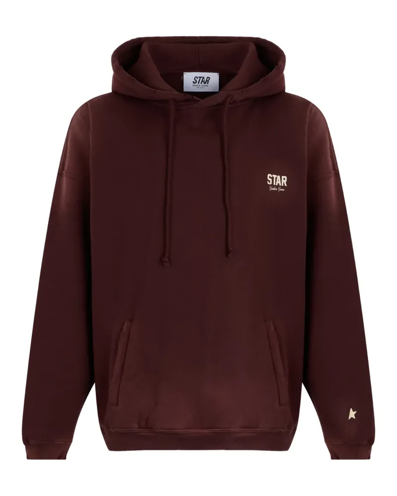 Golden Goose hooded sweatshirt in burgundy cotton with logo - Rot Rot