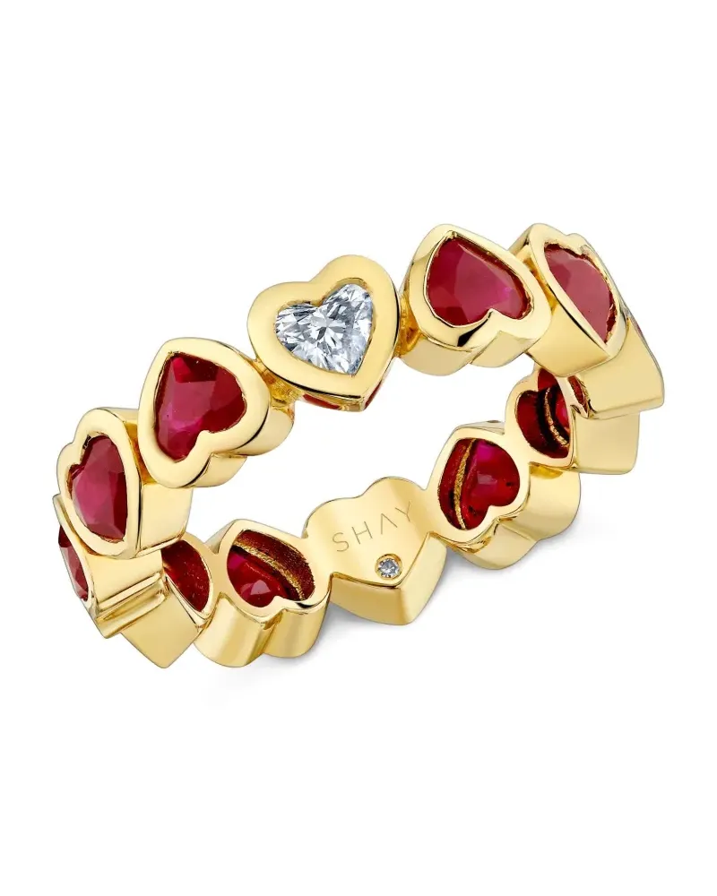 SHAY 18kt Heart Gelbgoldring mit Rubin und Diamant Gold