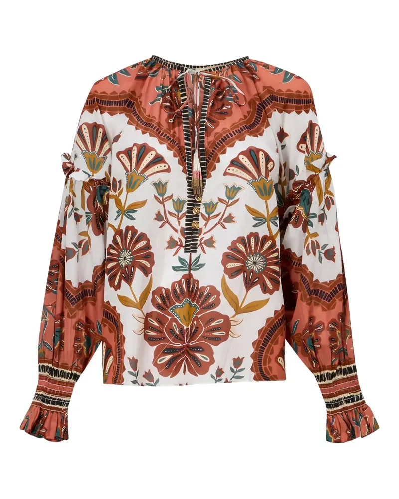 FARM Rio Gerüschte Bluse mit Blumenmuster - Nude Nude