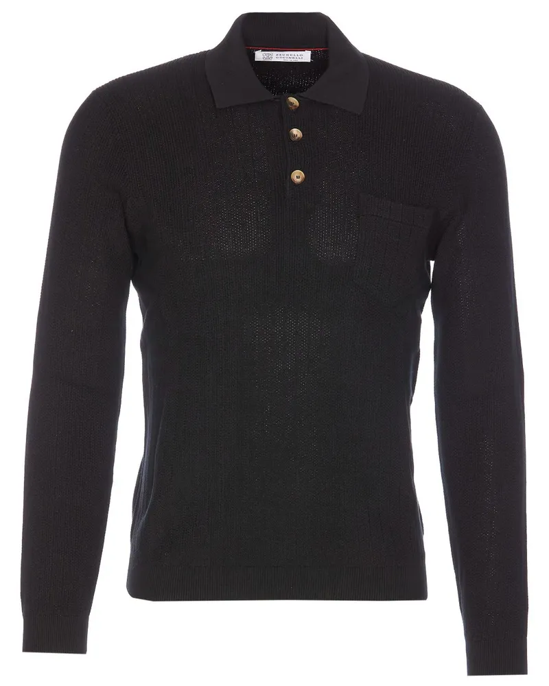 Brunello Cucinelli Poloshirt aus geripptem Strick - Schwarz Schwarz
