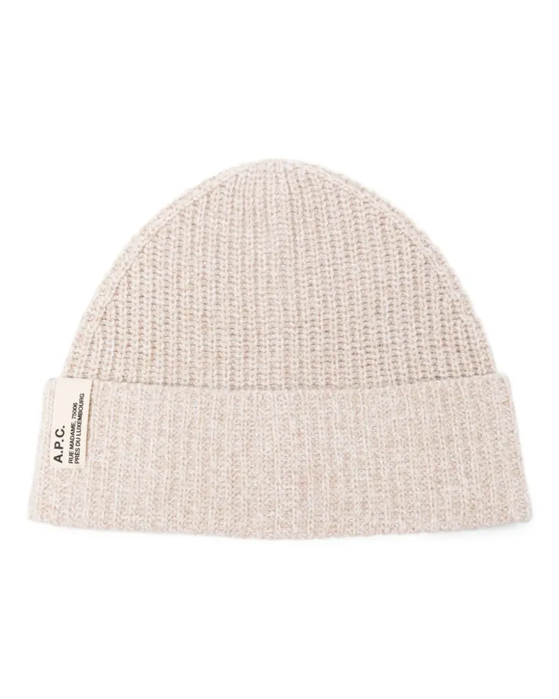 A.P.C. ribbed logo-patch beanie hat - Nude Nude