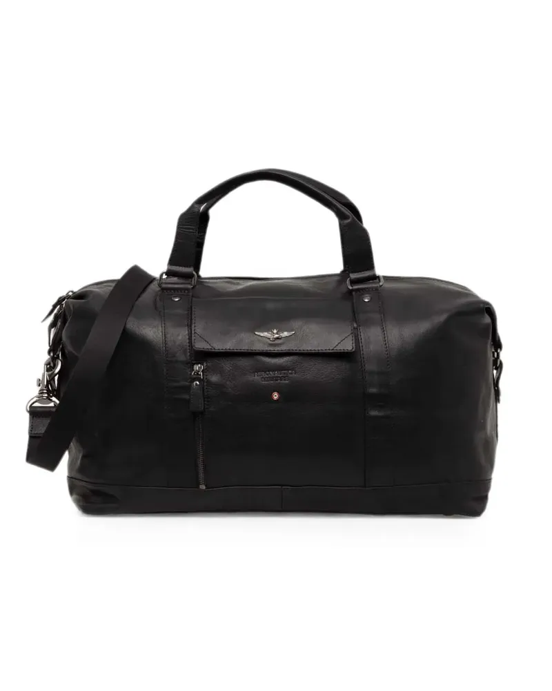 Aeronautica Militare logo-plaque leather holdall - Schwarz Schwarz