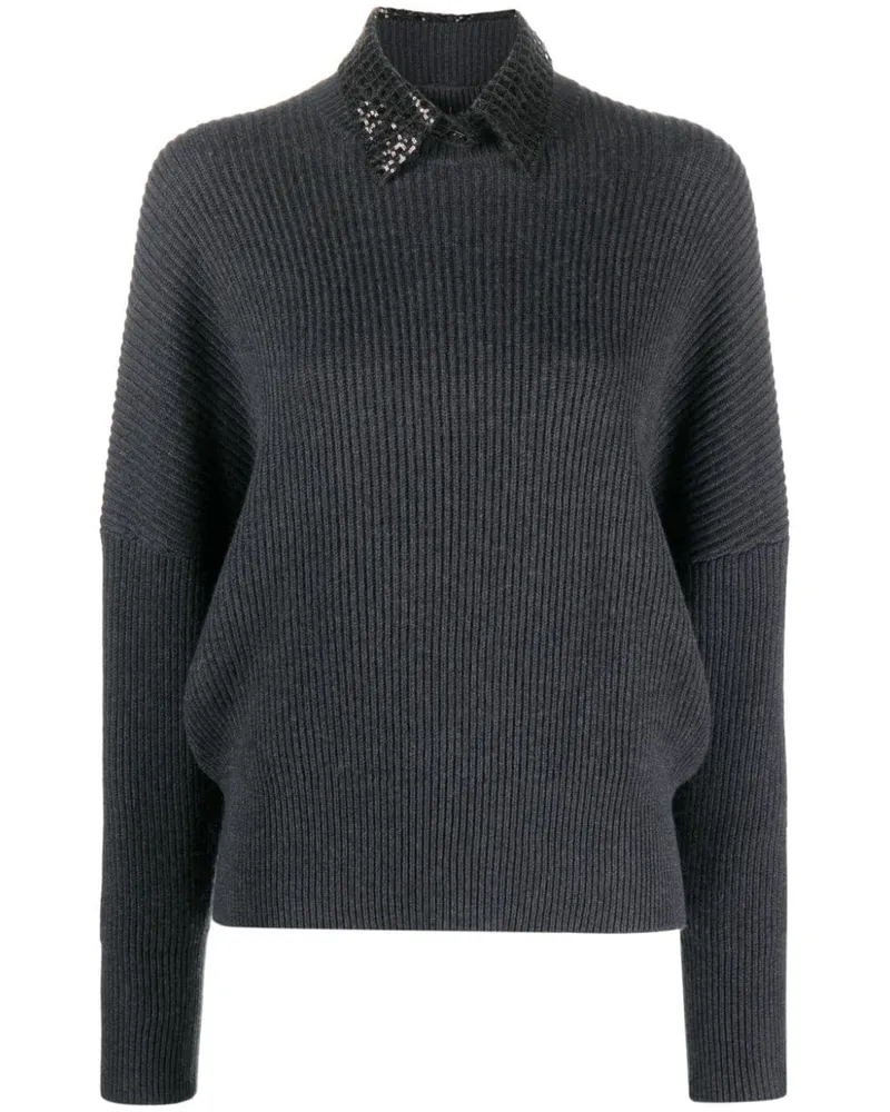 Brunello Cucinelli Kaschmirpullover mit Stehkragen - Grau Grau