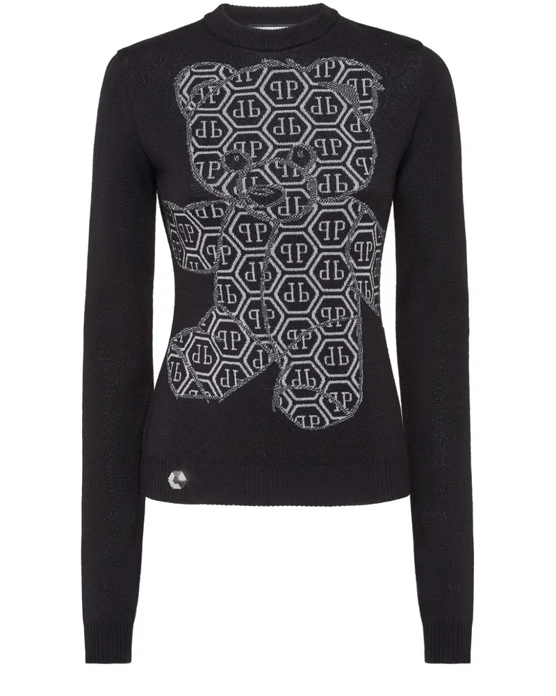 Philipp Plein Pullover mit Bärmotiv Schwarz