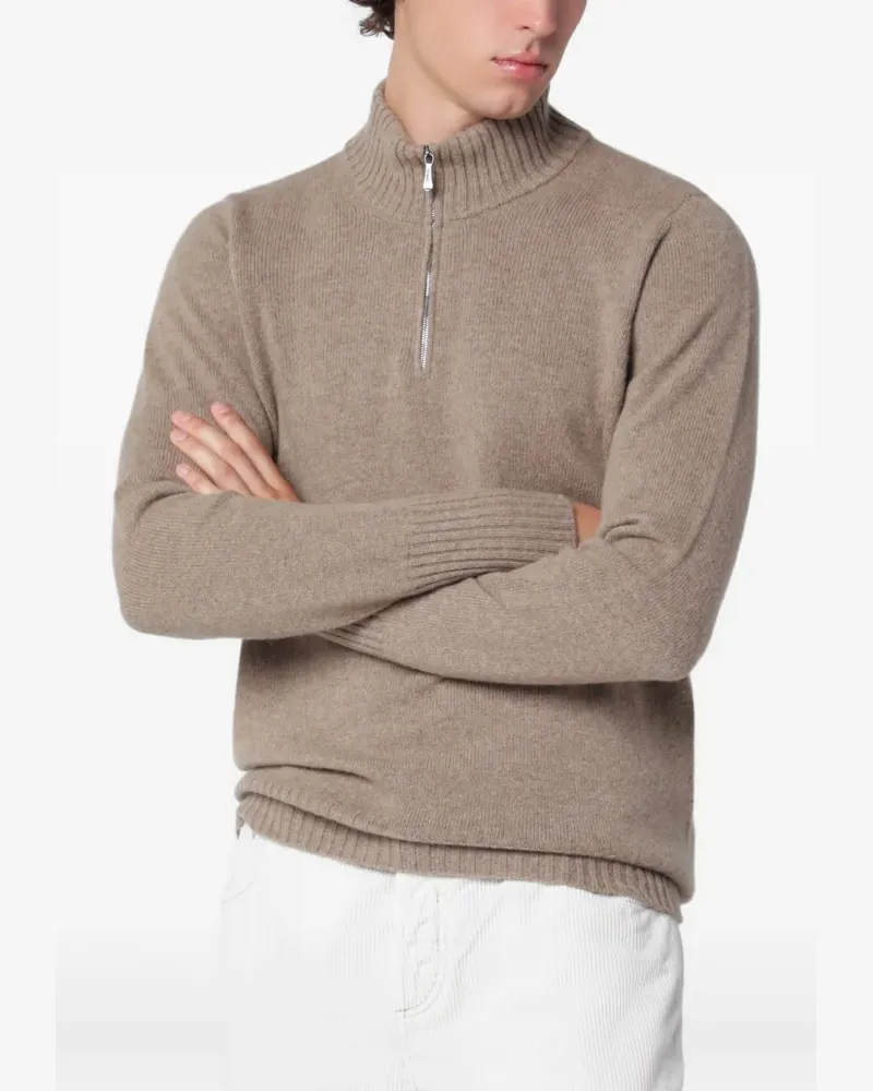 Drumohr  Reißverschluss-Pullover mit geripptem Saum - Nude Nude