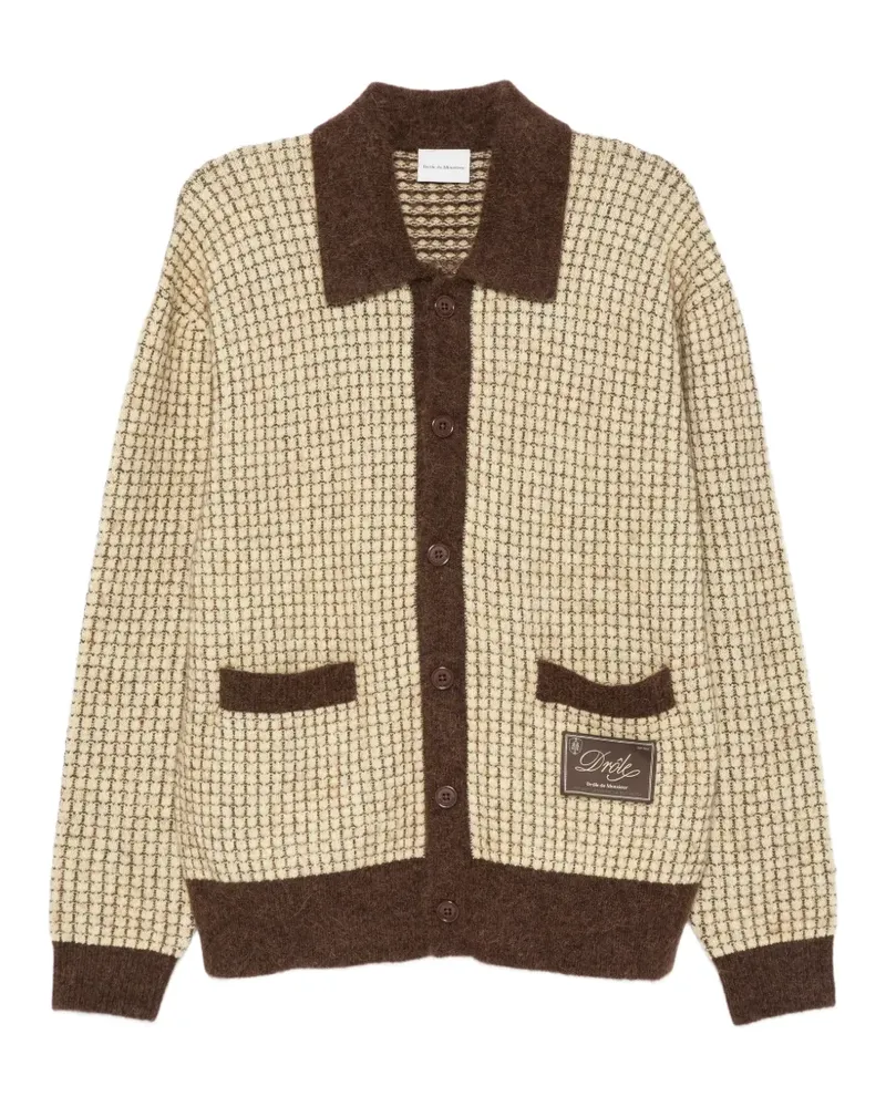 Drôle de Monsieur waffle-knit logo-patch cardigan - Gelb Gelb