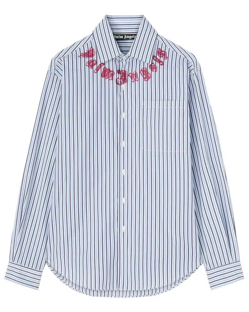 Palm Angels Gestreiftes Hemd mit Logo-Print - Blau Blau