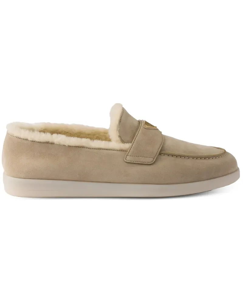 Prada Loafer aus Wildleder mit Shearling - Nude Nude