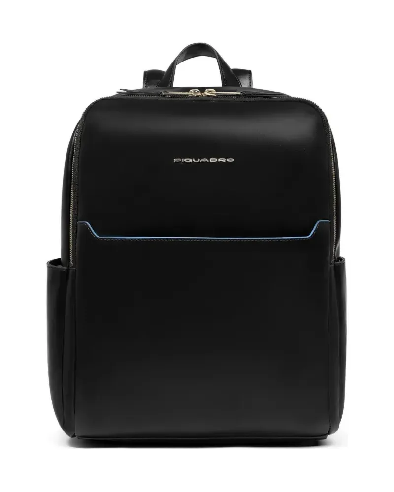 Piquadro logo-plaque leather backpack - Schwarz Schwarz