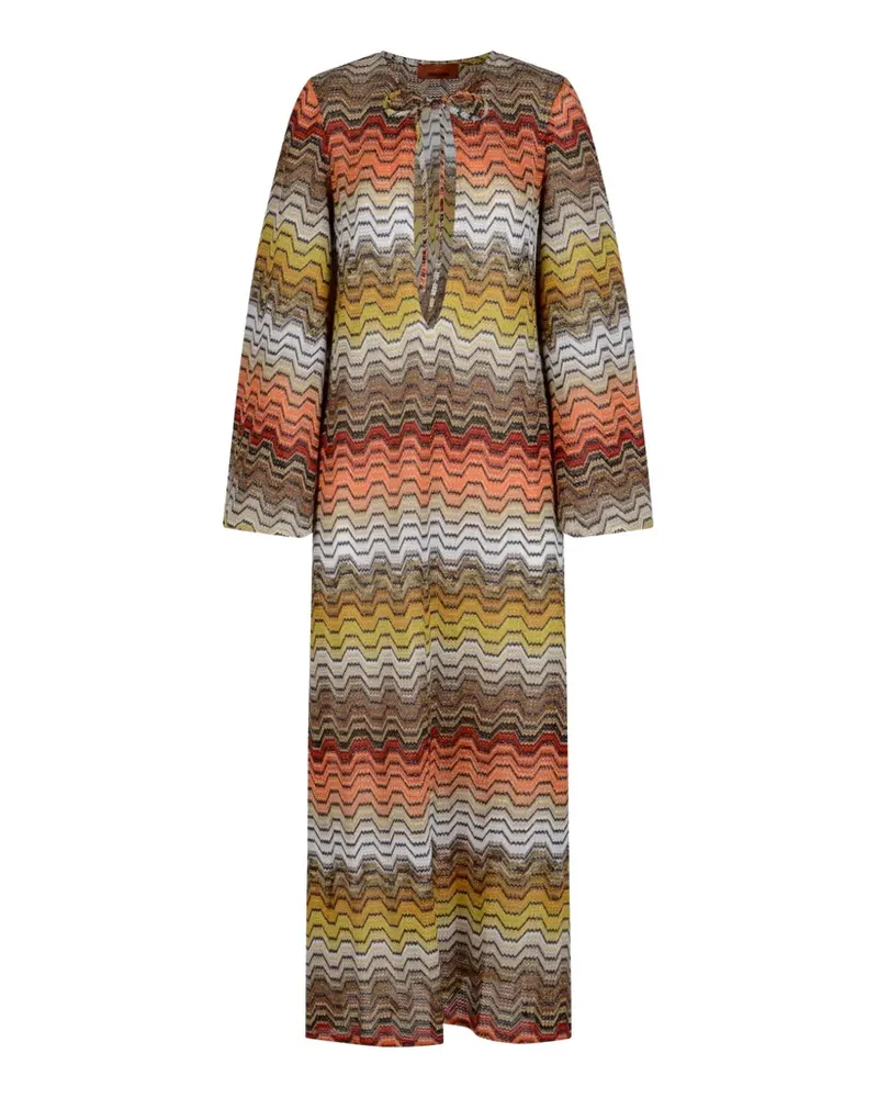 Missoni Langes Kleid mit griechischem Motiv und tiefem V-Ausschnitt - Braun Braun