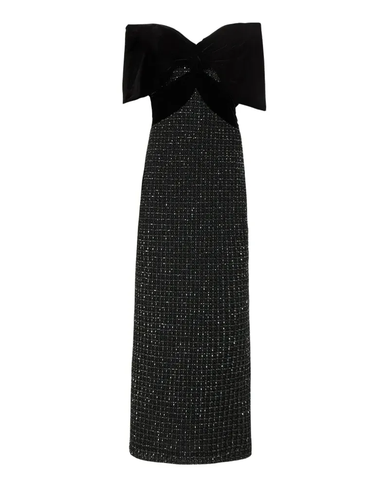 COSTARELLOS Schulterfreies Grace Kleid mit Perlen - Schwarz Schwarz