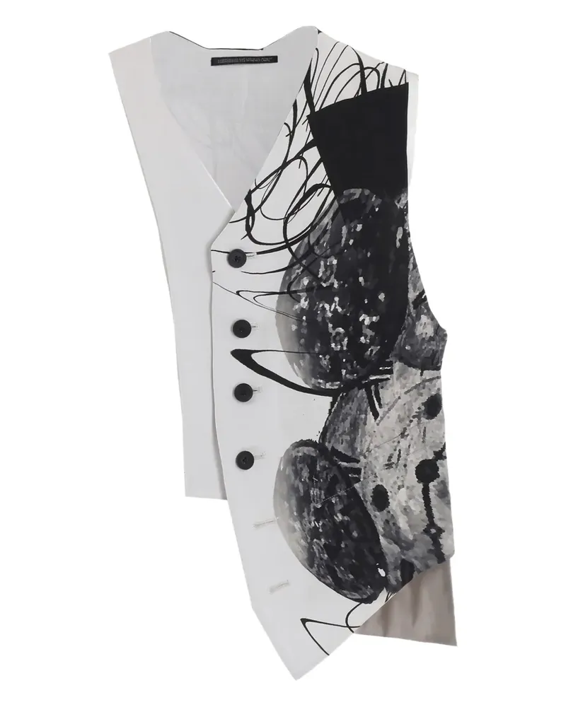 Yohji Yamamoto Asymmetrische Weste mit Uhr-Print - Weiß Weiß