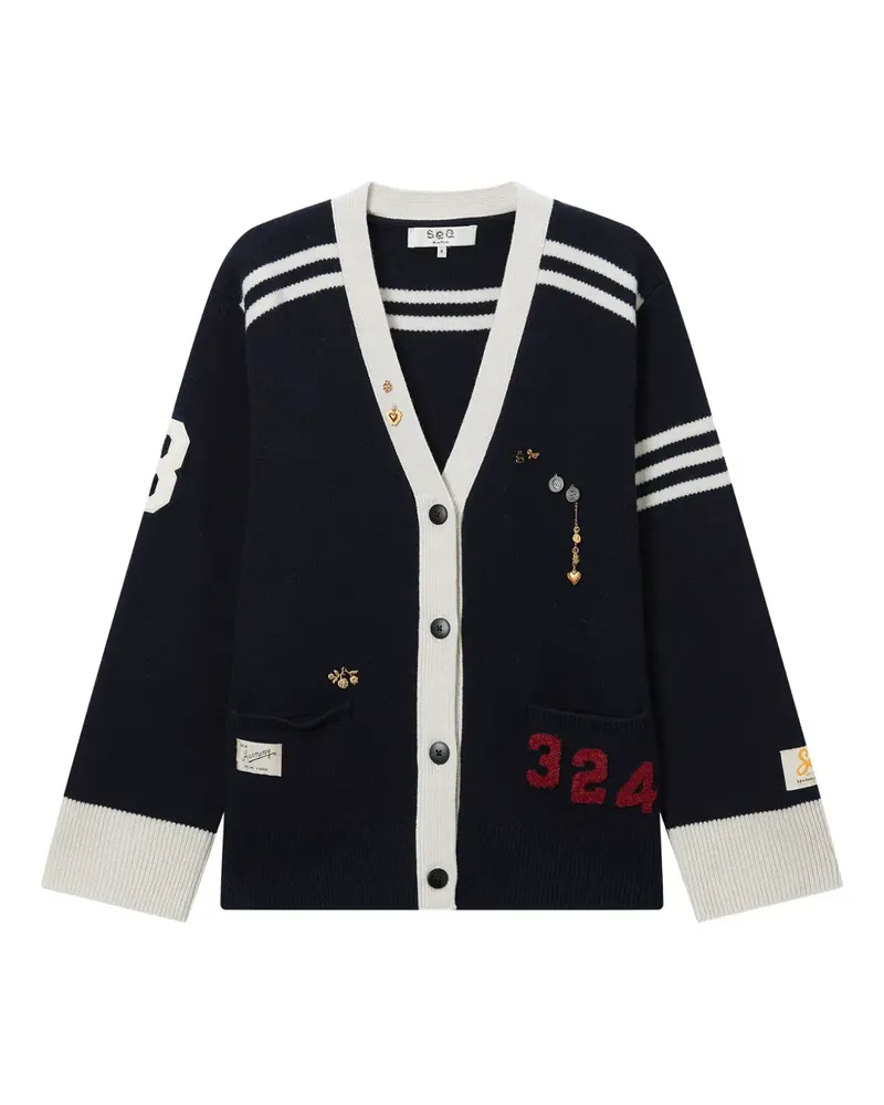 Sea Verzierter Cardigan mit Streifen - Blau Blau