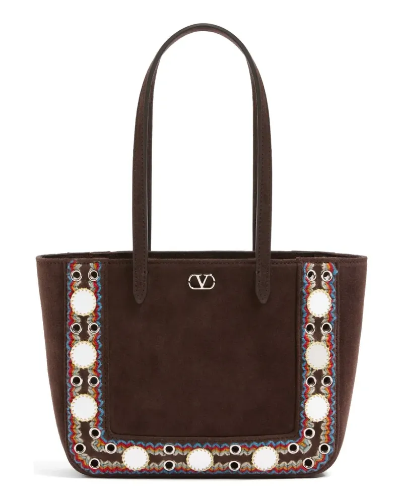 Valentino Garavani Mini Nellcôte Tote Bag mit besticktem Rand - Braun Braun