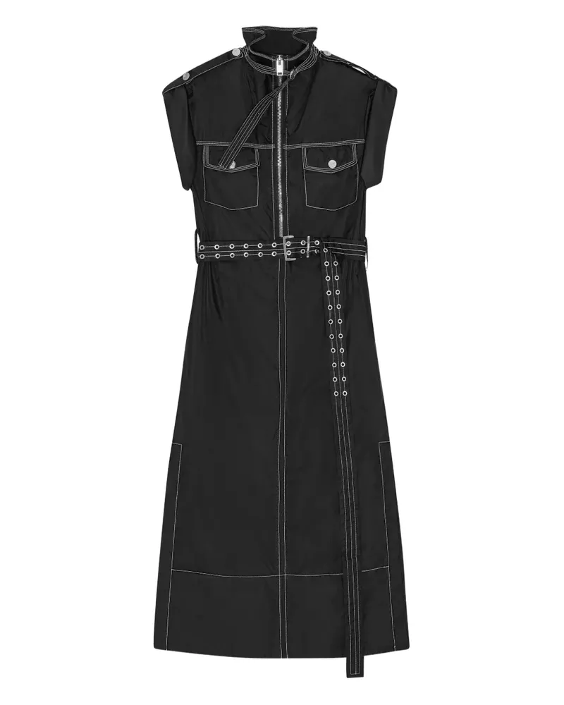 Ganni Gürtel-Hemdkleid mit Stehkragen - Schwarz Schwarz