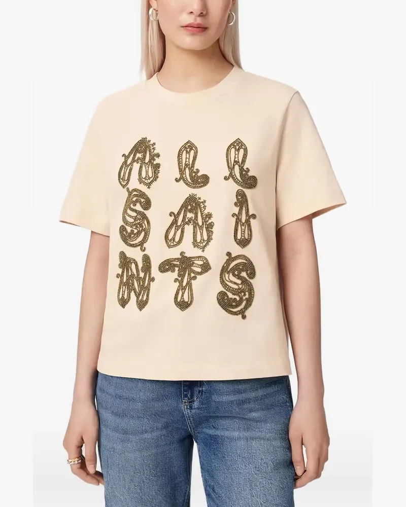 AllSaints T-Shirt mit perlenverziertem Logo - Nude Nude