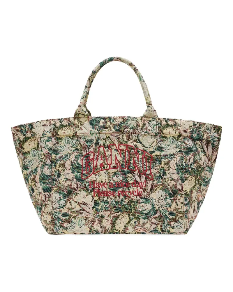 Ganni Große Tote Bag mit Blumenmuster - Nude Nude