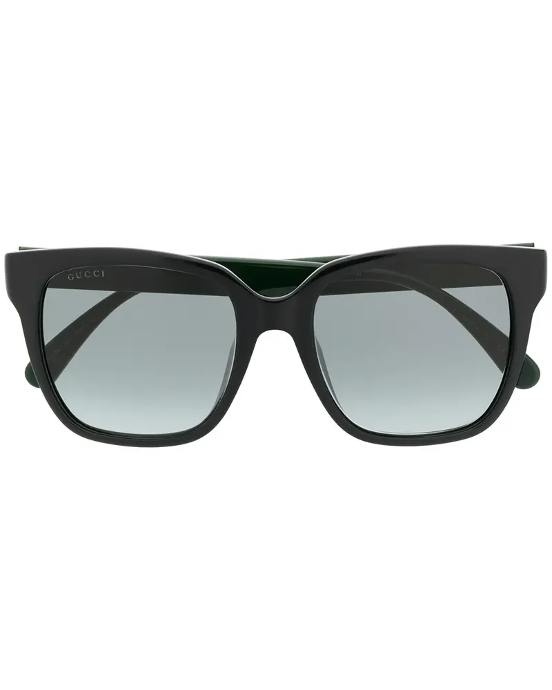 Gucci Eckige Sonnenbrille mit Webstreifen - Schwarz Schwarz