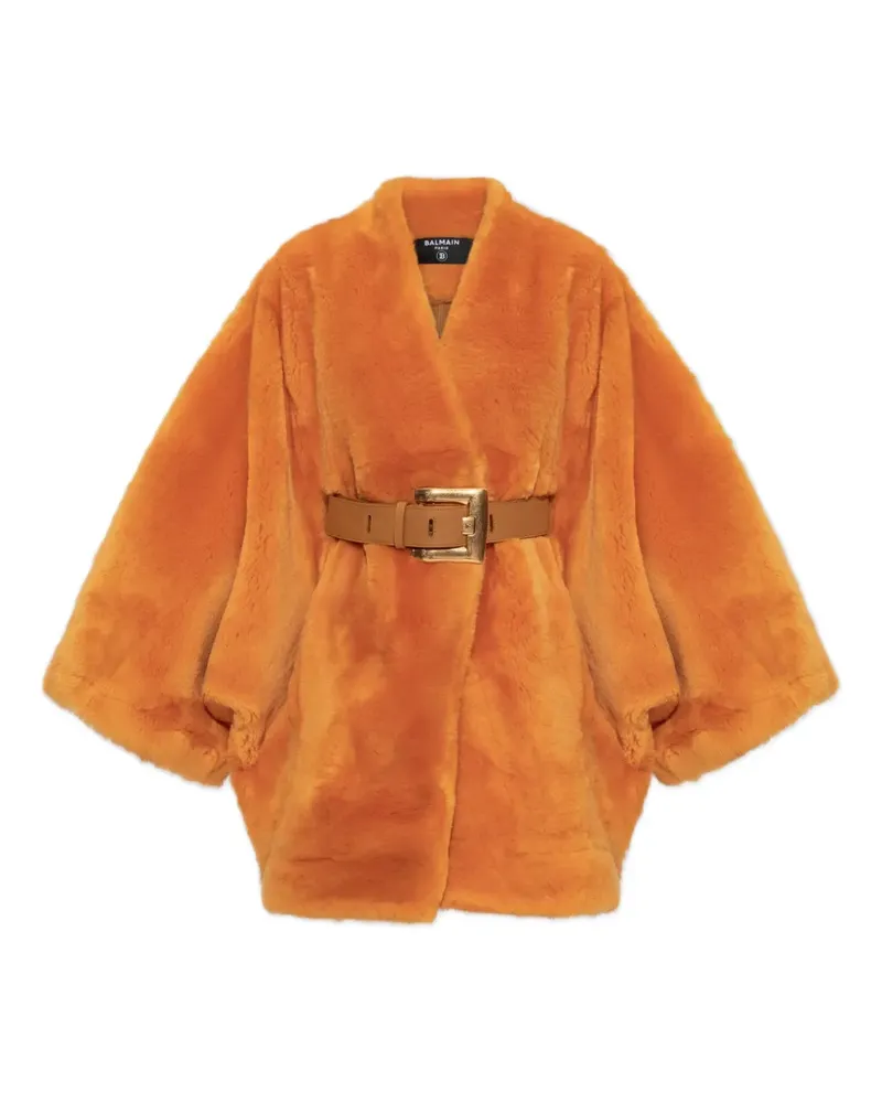 Balmain belted fur coat - Orange Orange