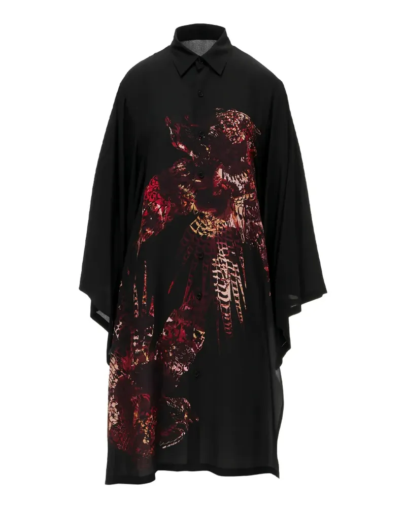 Yohji Yamamoto Hemdkleid mit grafischem Print - Schwarz Schwarz