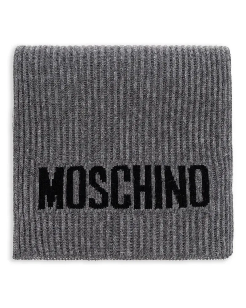Moschino Gerippter Schal mit Intarsien-Logo - Grau Grau