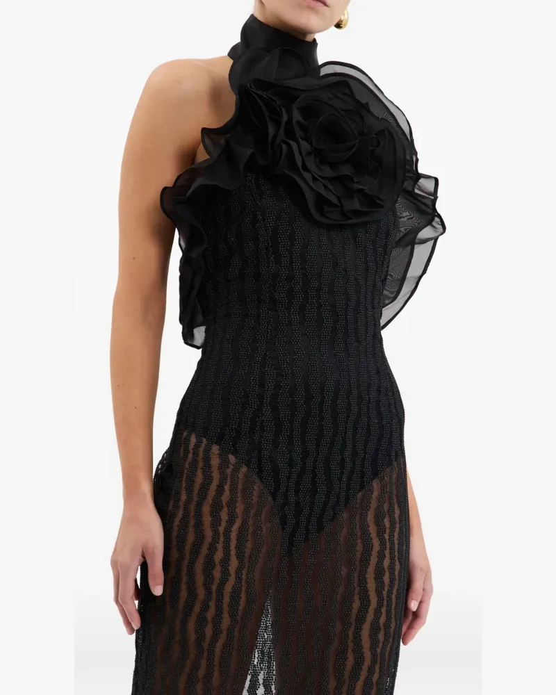Rebecca Vallance Semi-transparentes Seraphina Kleid mit Rosendetail - Schwarz Schwarz