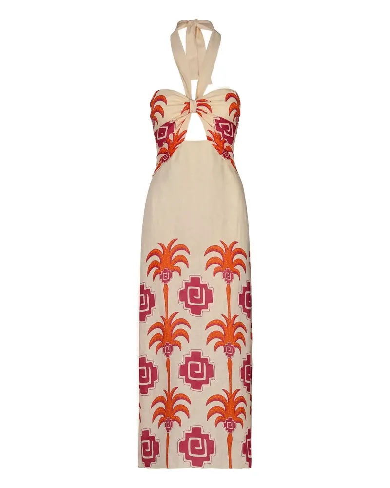 Johanna Ortiz Water Adventure Neckholder-Midikleid aus Leinen - Nude Nude