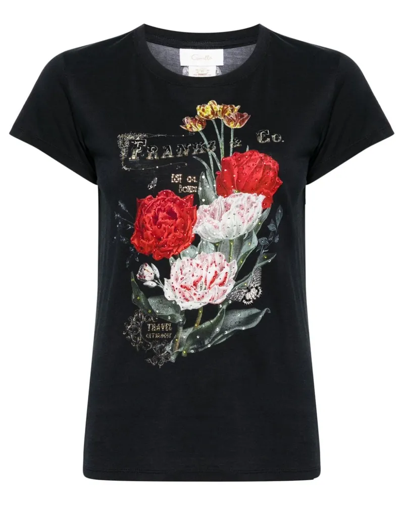 Camilla T-Shirt mit Blumen-Print Schwarz