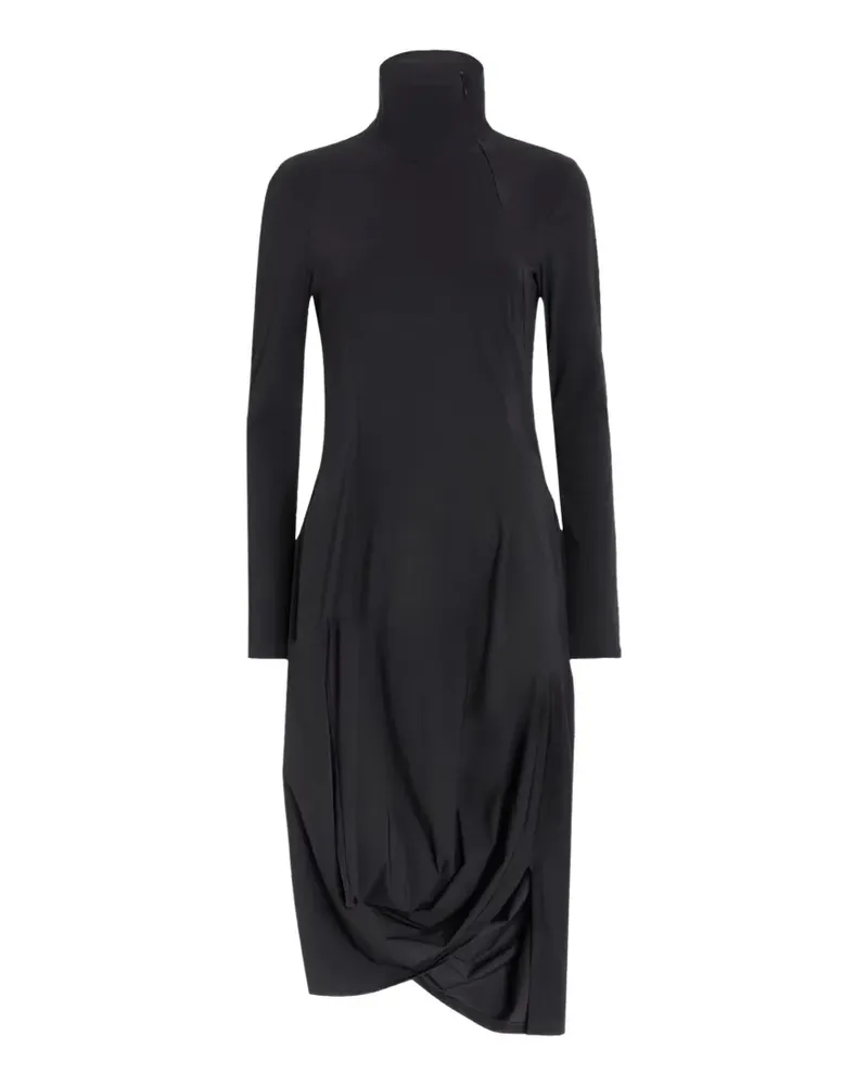 HIGH Scattering mock-neck asymmetric draped mid-length dress - Schwarz Schwarz