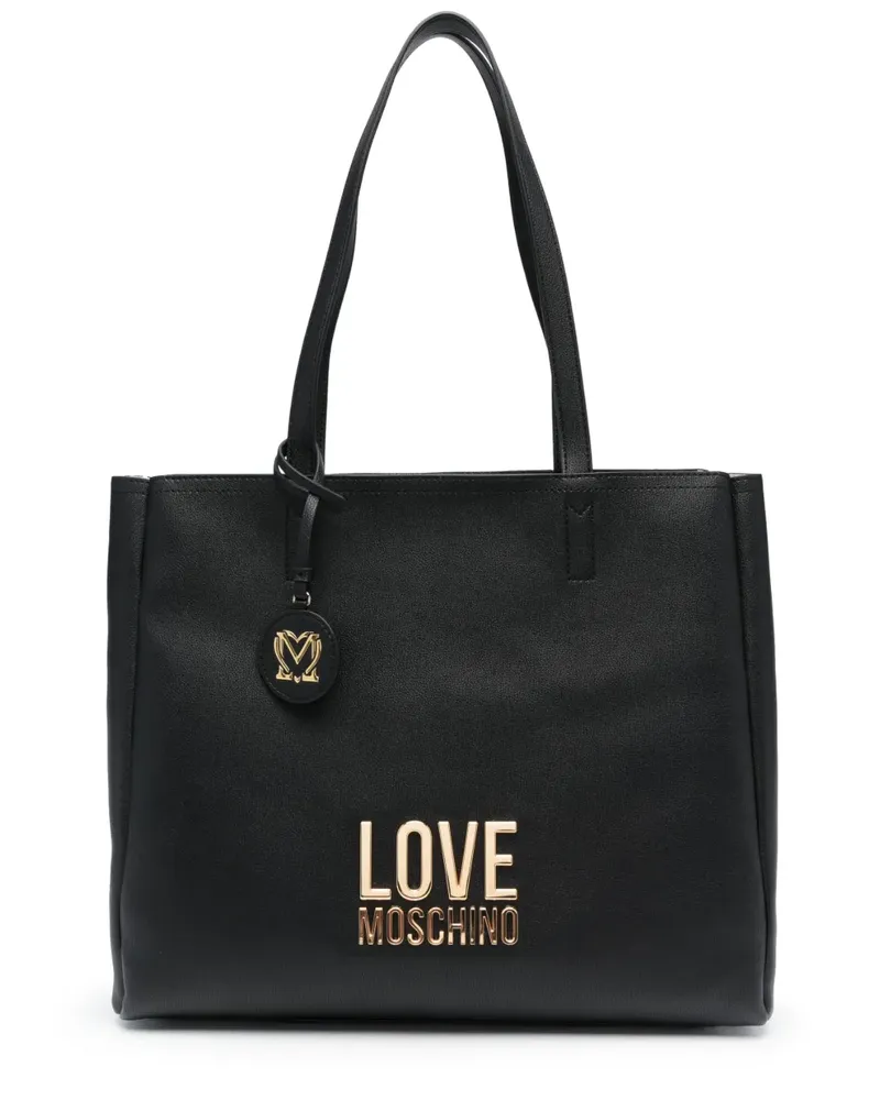 Moschino Schultertasche mit Logo-Schild - Schwarz Schwarz