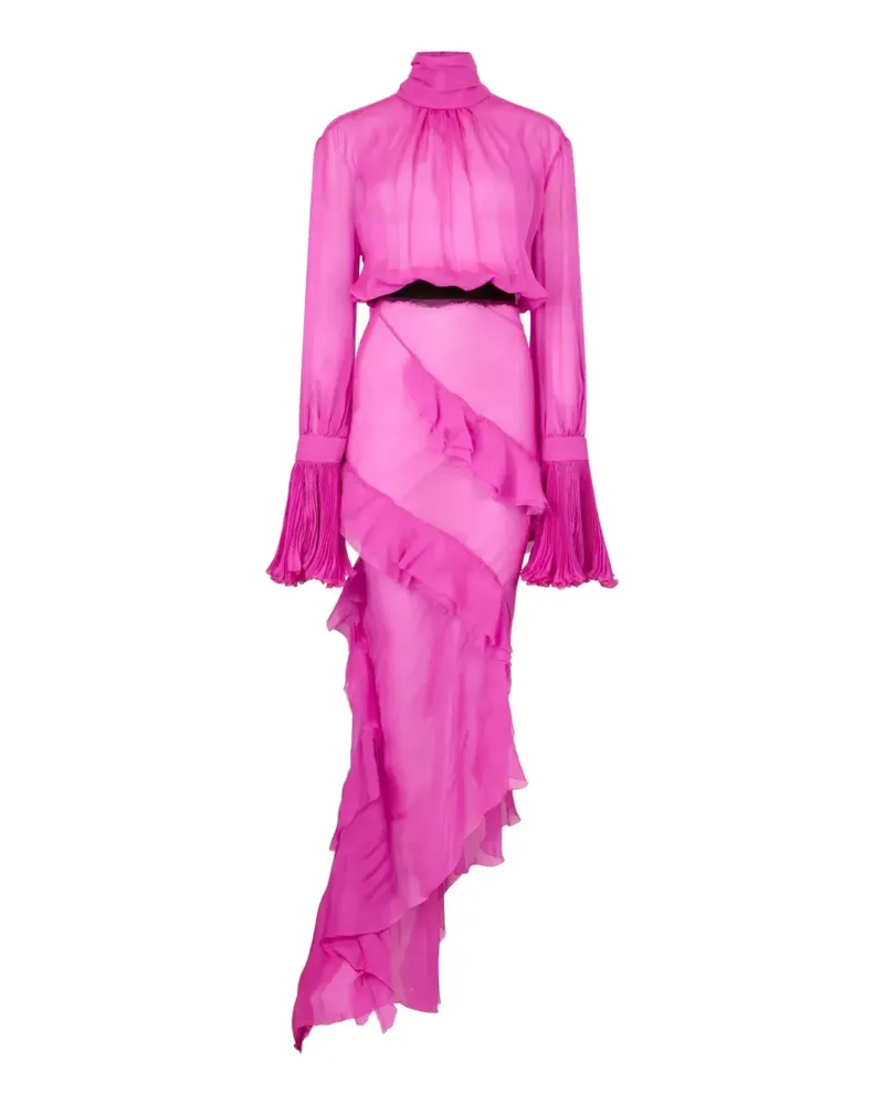 Roberto Cavalli Gerüschtes Maxikleid mit plissierten Bündchen - Rosa Rosa