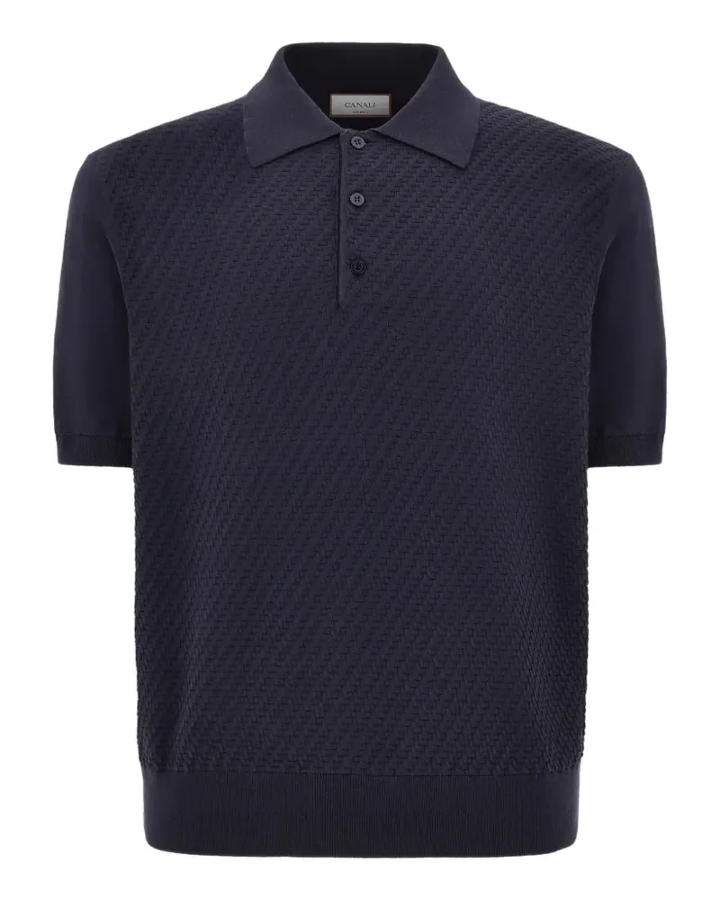 Canali textured button polo shirt - Blau Blau