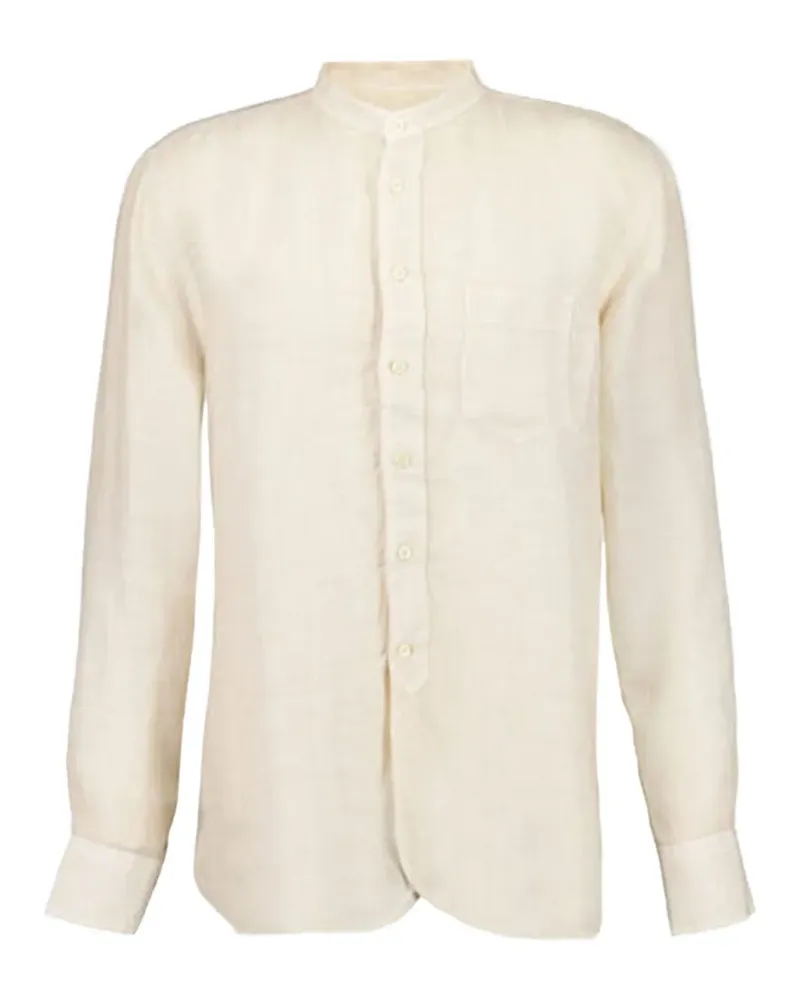120% Lino band-collar pocket shirt - Nude Nude