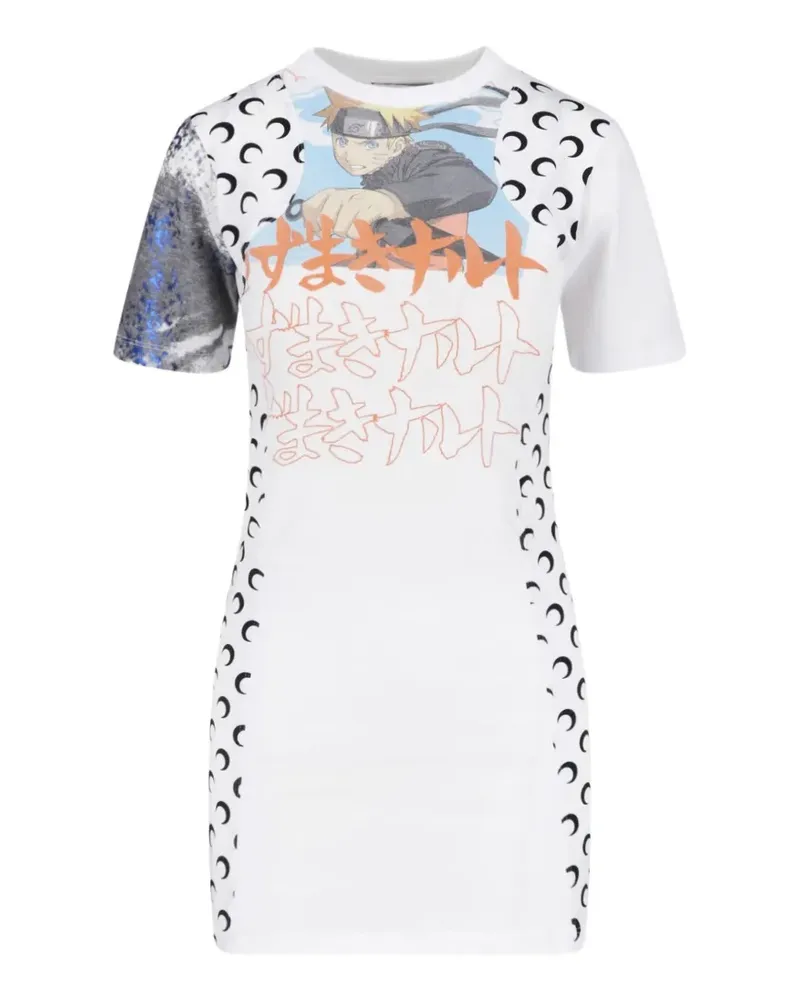 Marine Serre graphic-print Moon-panel mini dress - Weiß Weiß
