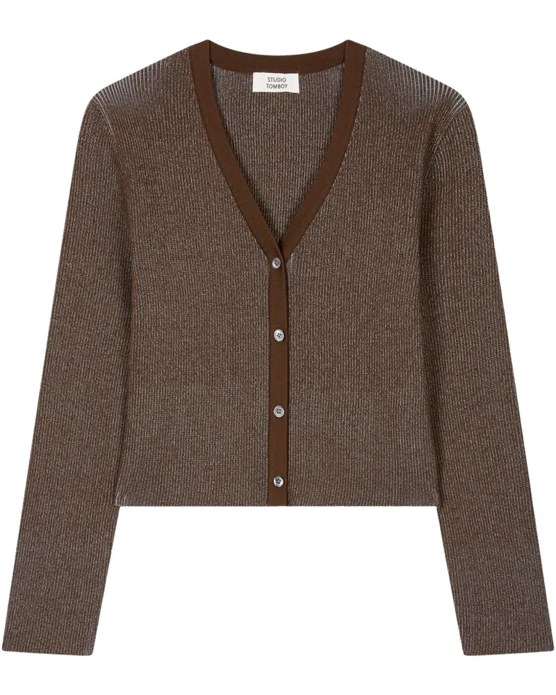 STUDIO TOMBOY Gerippter Cardigan mit V-Ausschnitt - Braun Braun