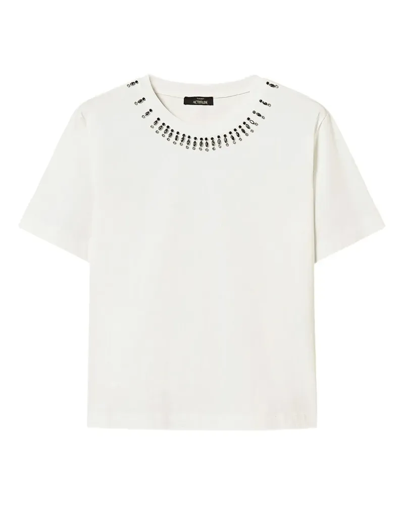 Twin-Set Schmales T-Shirt mit Stickerei - Weiß Weiß