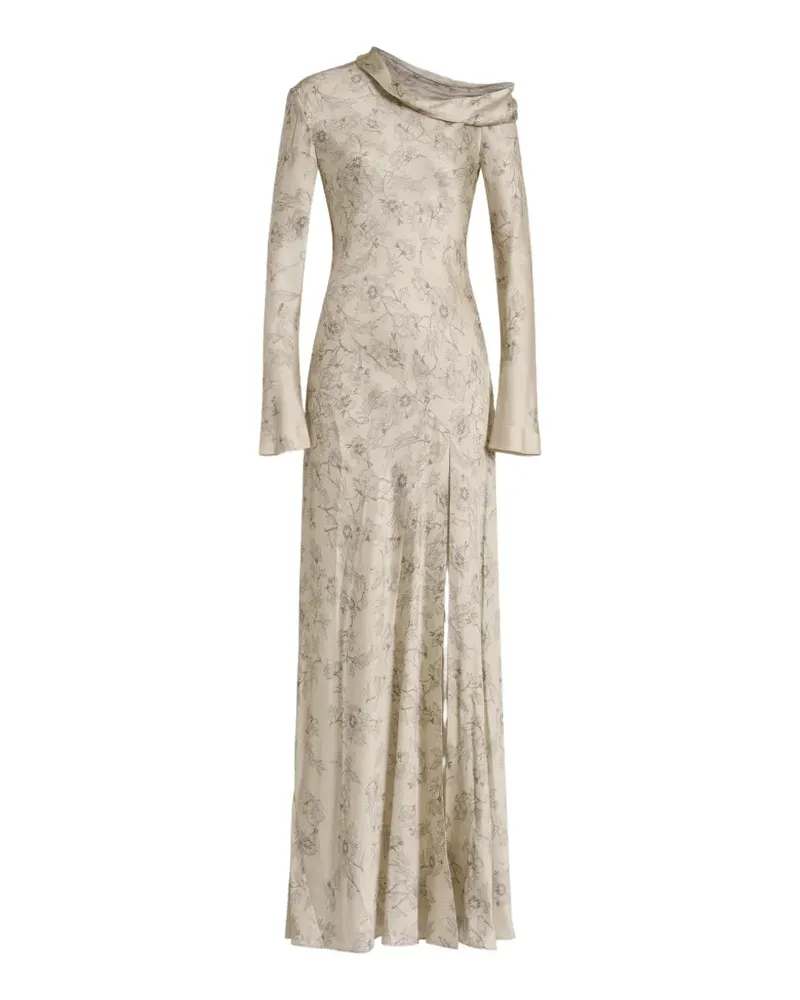 Alberta Ferretti Schulterfreies Kleid mit Blumenprint - Nude Nude