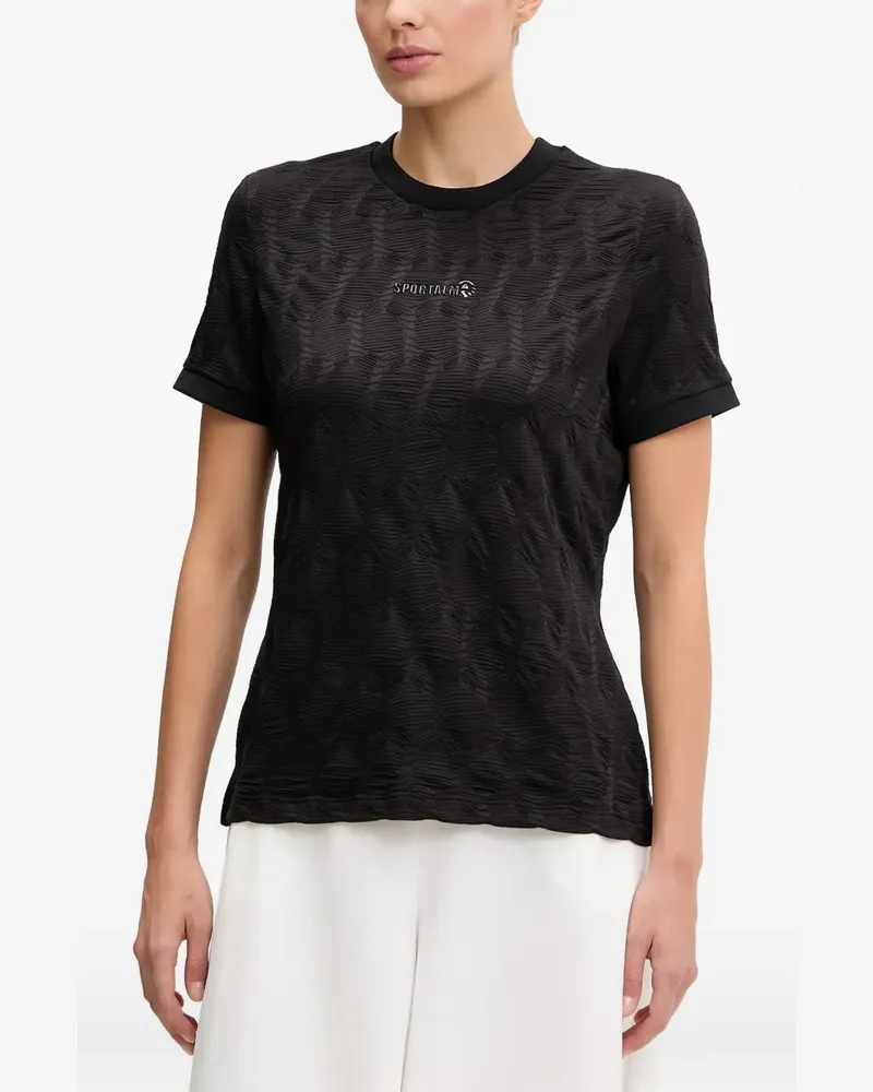 Sportalm Texturiertes T-Shirt mit Logo-Schild - Schwarz Schwarz