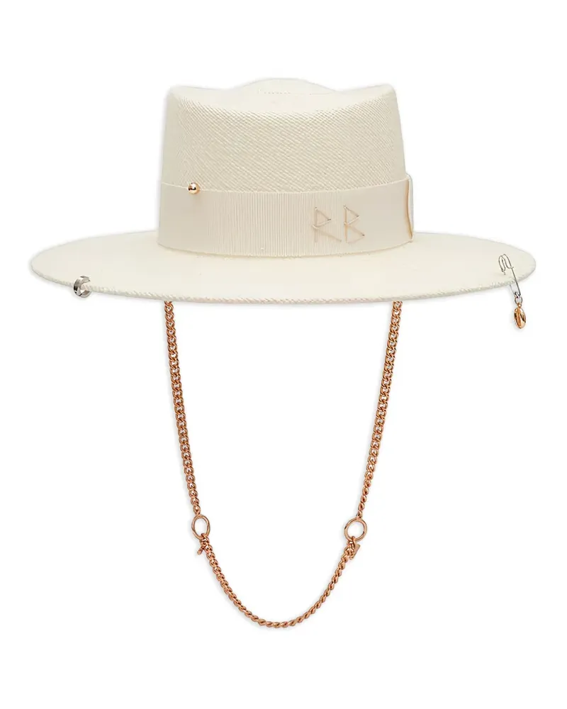 RUSLAN BAGINSKIY Gambler chain-strap straw hat - Nude Nude