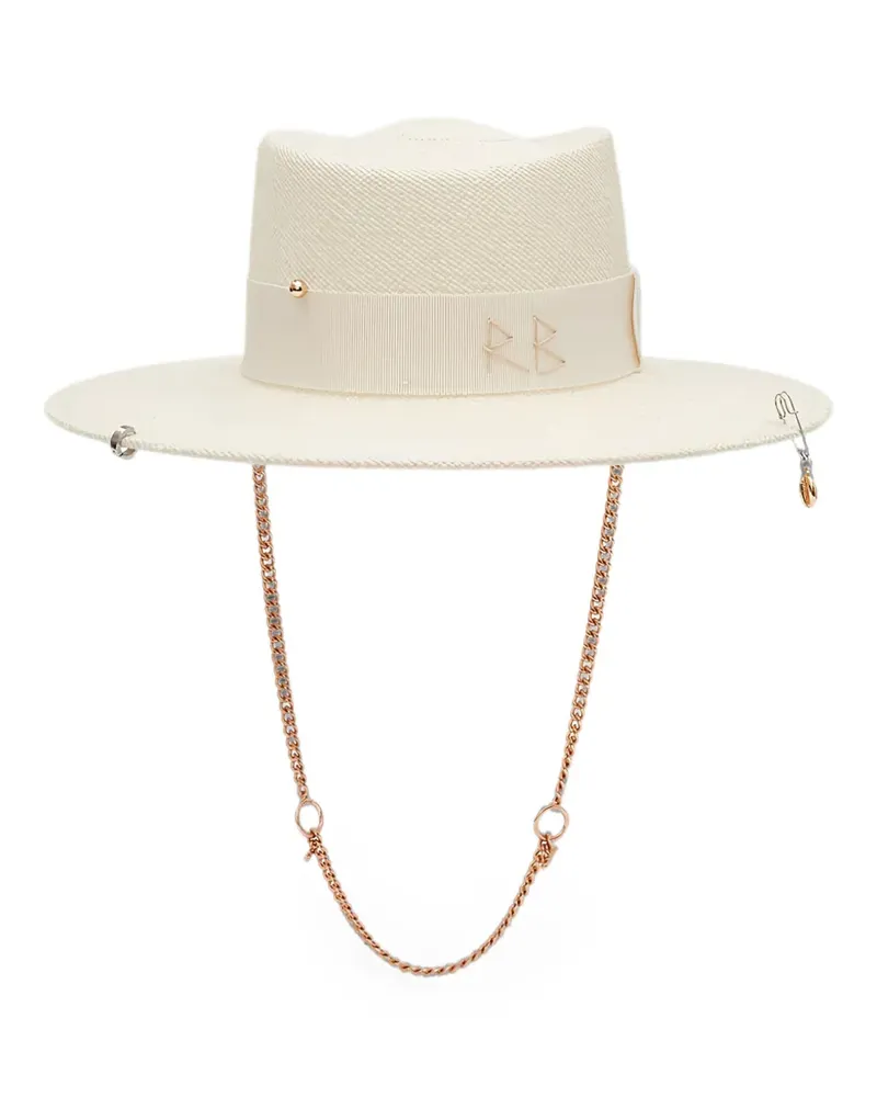 RUSLAN BAGINSKIY Gambler chain-strap straw hat - Nude Nude