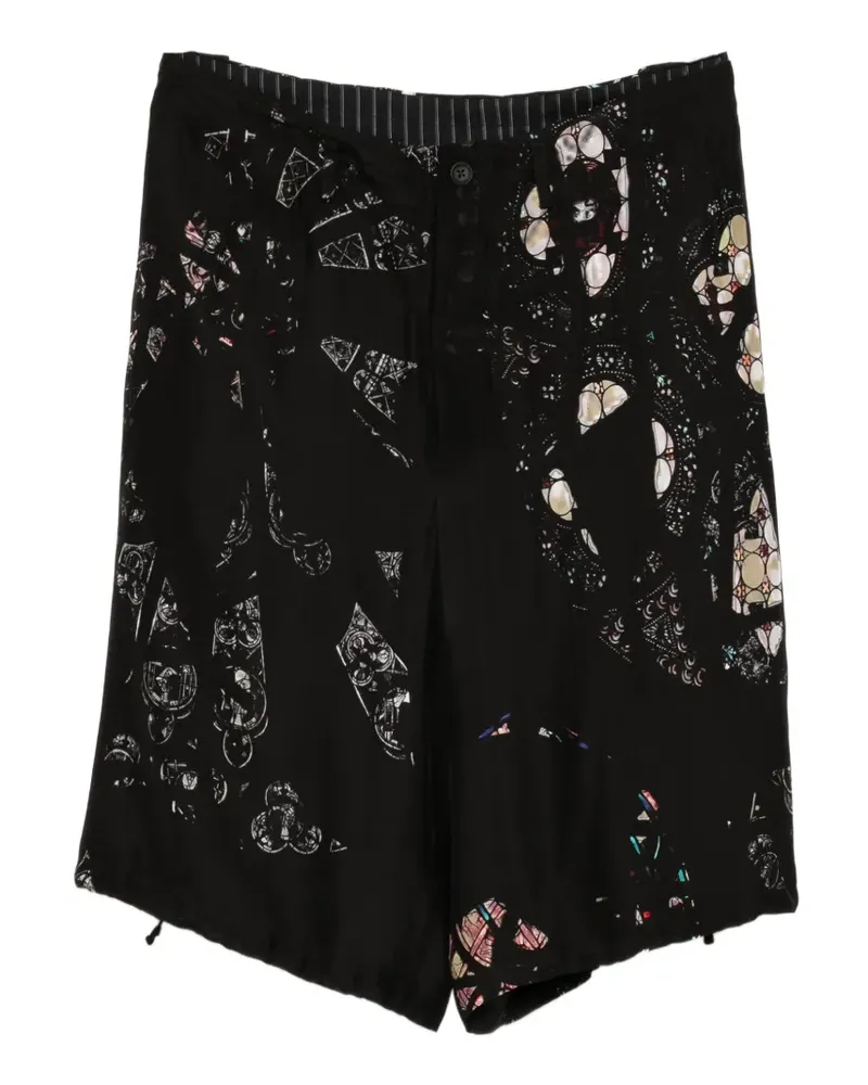 Yohji Yamamoto graphic-print wide-leg shorts - Schwarz Schwarz
