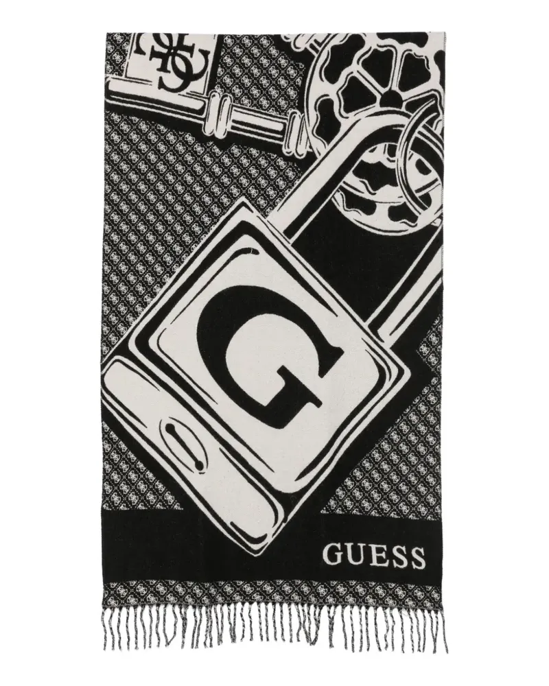 Guess logo-print fringed scarf - Schwarz Schwarz