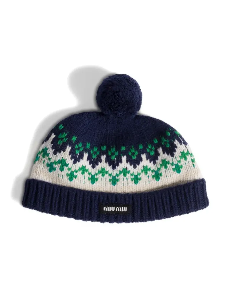 Miu Miu Beanie mit Logo - Blau Blau