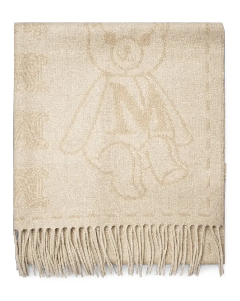 Max Mara teddy bear-motif fringed scarf - Nude Nude